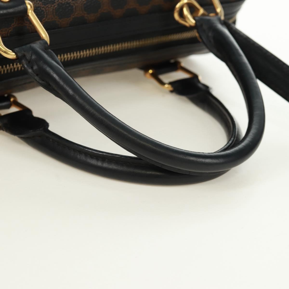 CELINE Macadam Canvas Hand Bag PVC Leather 2way Black Gold Auth 165352A