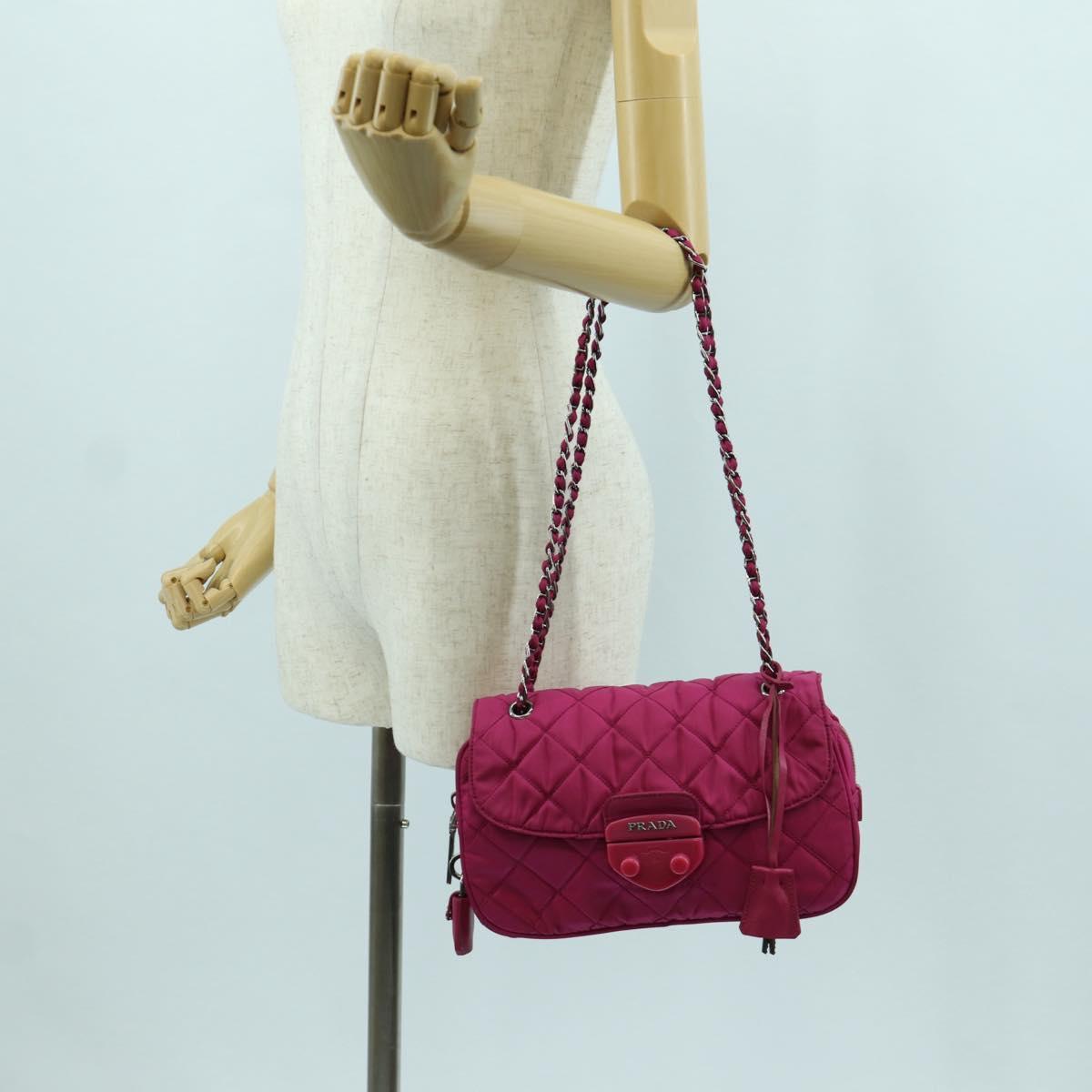 PRADA Chain Shoulder Bag Nylon Pink Silver Auth 165354V