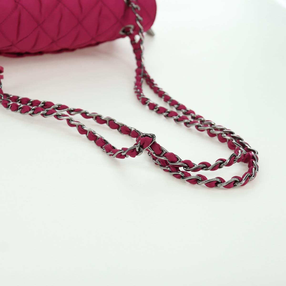 PRADA Chain Shoulder Bag Nylon Pink Silver Auth 165354V