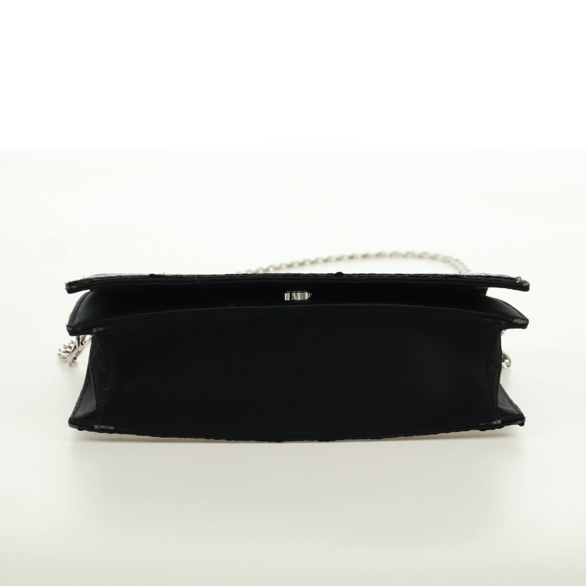 PRADA Chain Sequin Shoulder Bag Leather Black Silver Auth 165358