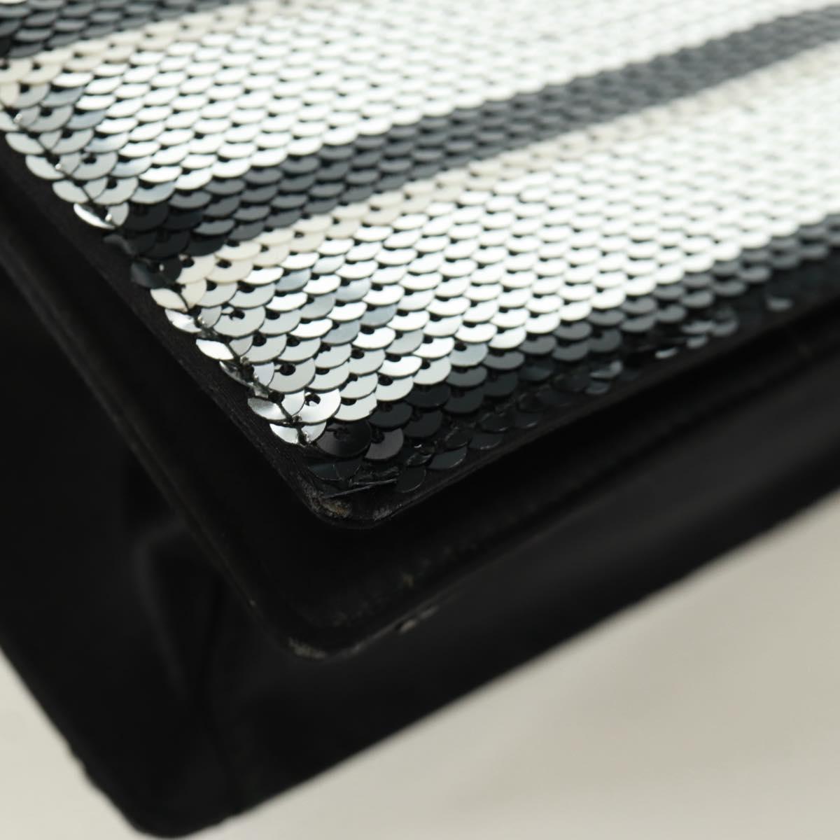 PRADA Chain Sequin Shoulder Bag Leather Black Silver Auth 165358