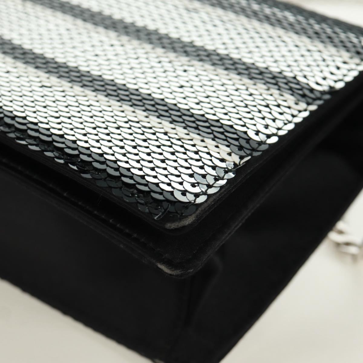 PRADA Chain Sequin Shoulder Bag Leather Black Silver Auth 165358