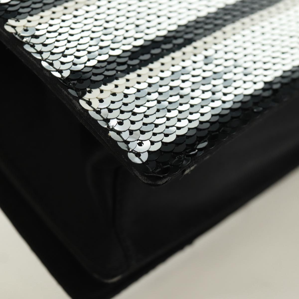 PRADA Chain Sequin Shoulder Bag Leather Black Silver Auth 165358