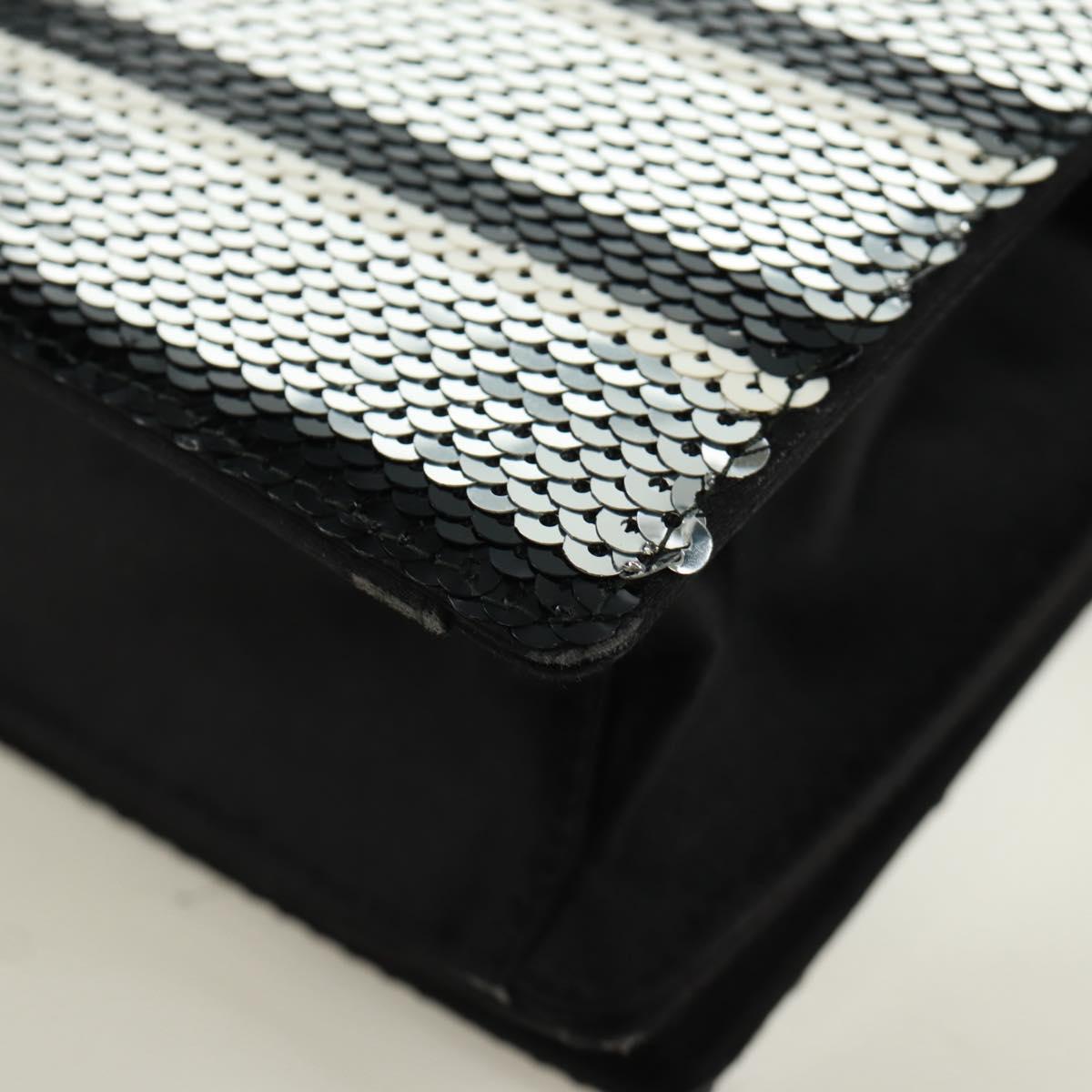 PRADA Chain Sequin Shoulder Bag Leather Black Silver Auth 165358