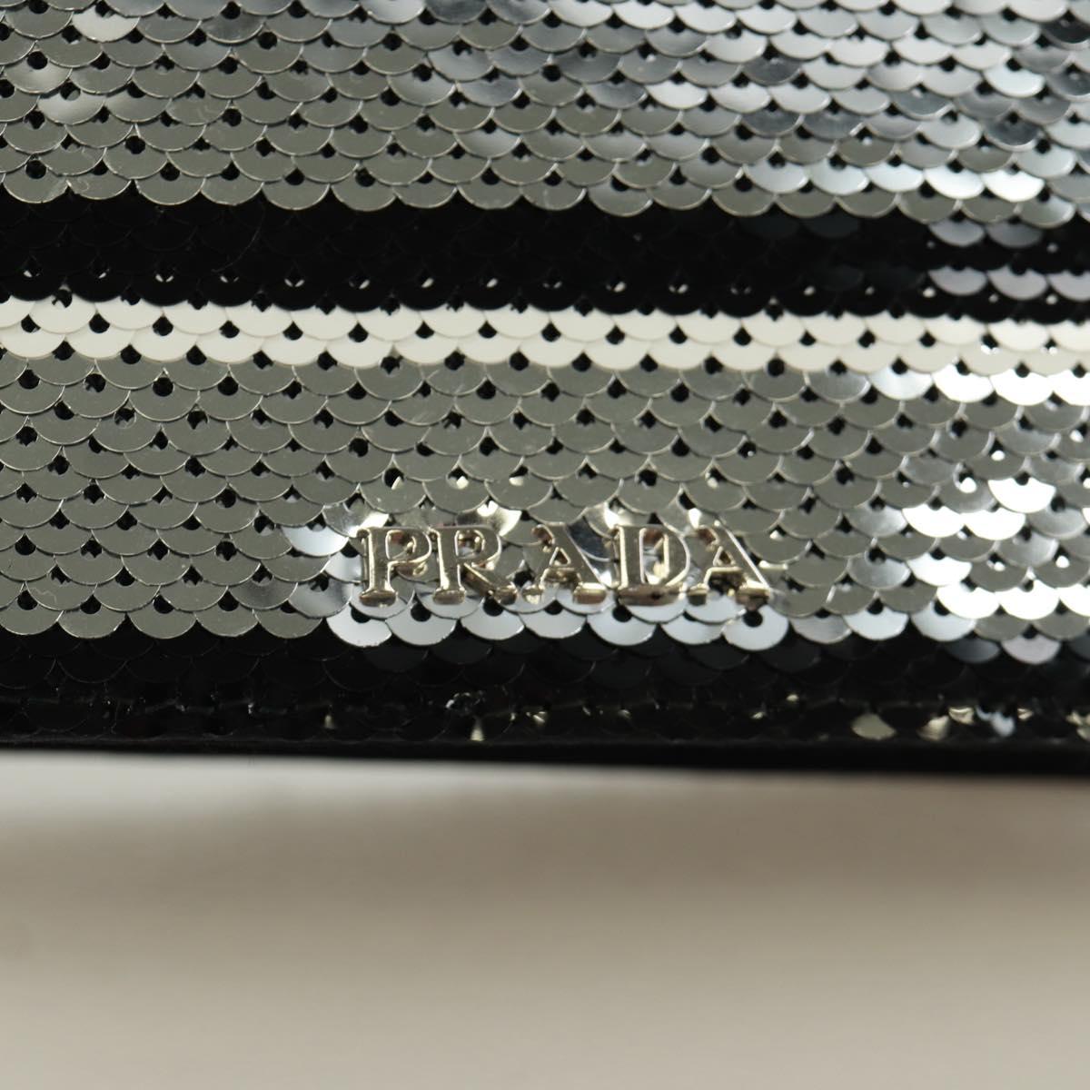 PRADA Chain Sequin Shoulder Bag Leather Black Silver Auth 165358