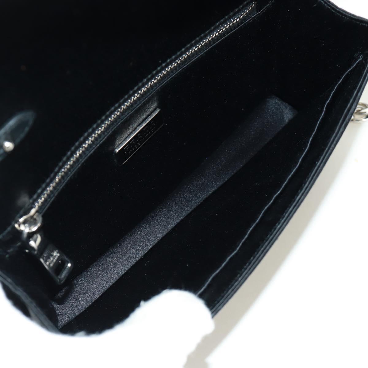 PRADA Chain Sequin Shoulder Bag Leather Black Silver Auth 165358