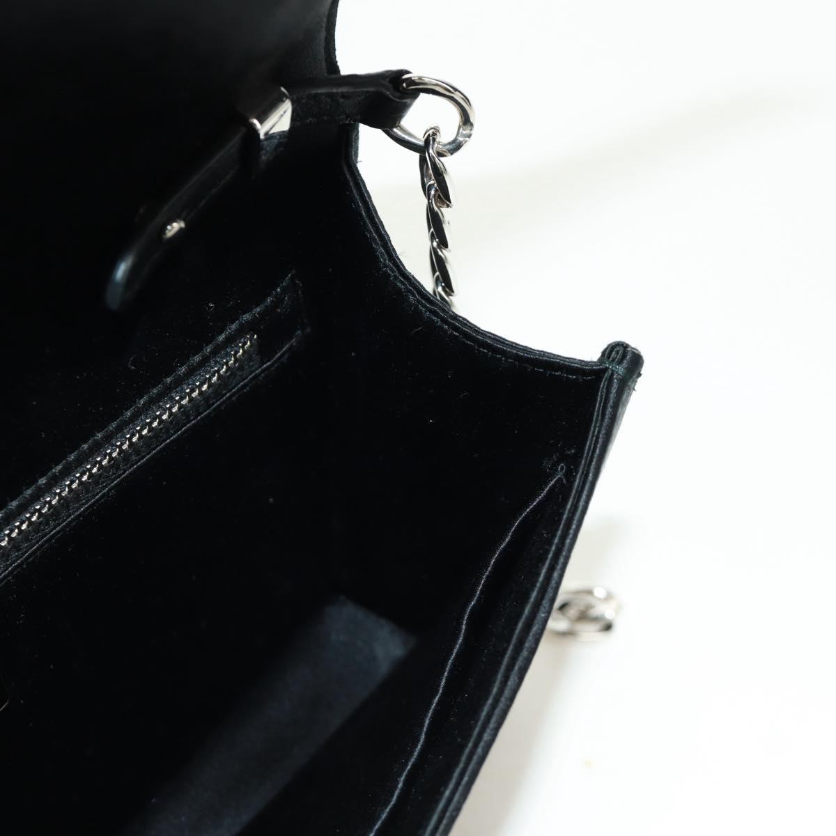 PRADA Chain Sequin Shoulder Bag Leather Black Silver Auth 165358