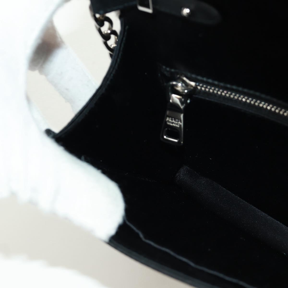 PRADA Chain Sequin Shoulder Bag Leather Black Silver Auth 165358