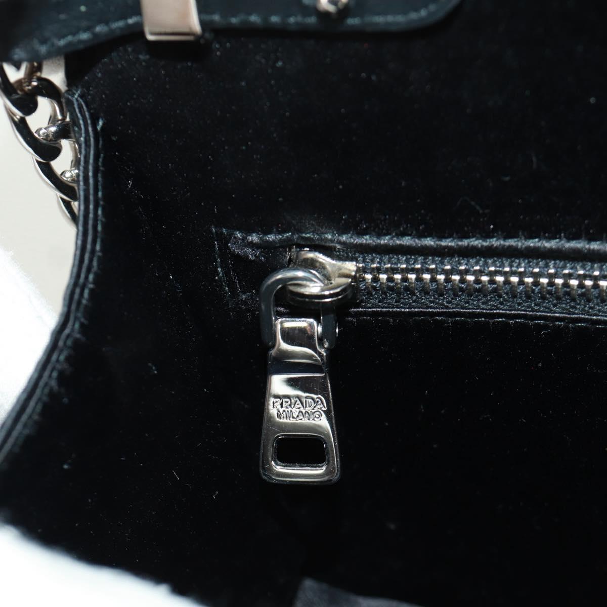 PRADA Chain Sequin Shoulder Bag Leather Black Silver Auth 165358