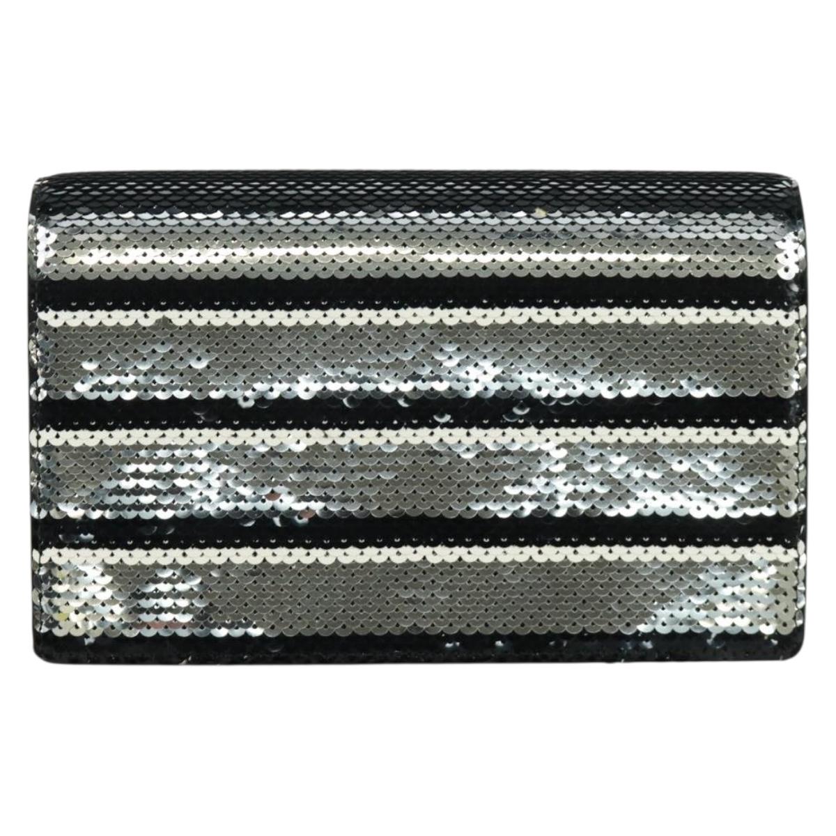 PRADA Chain Sequin Shoulder Bag Leather Black Silver Auth 165358