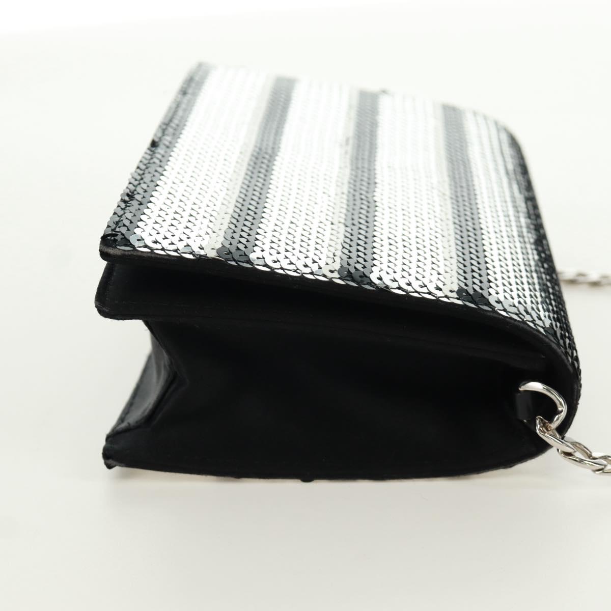 PRADA Chain Sequin Shoulder Bag Leather Black Silver Auth 165358