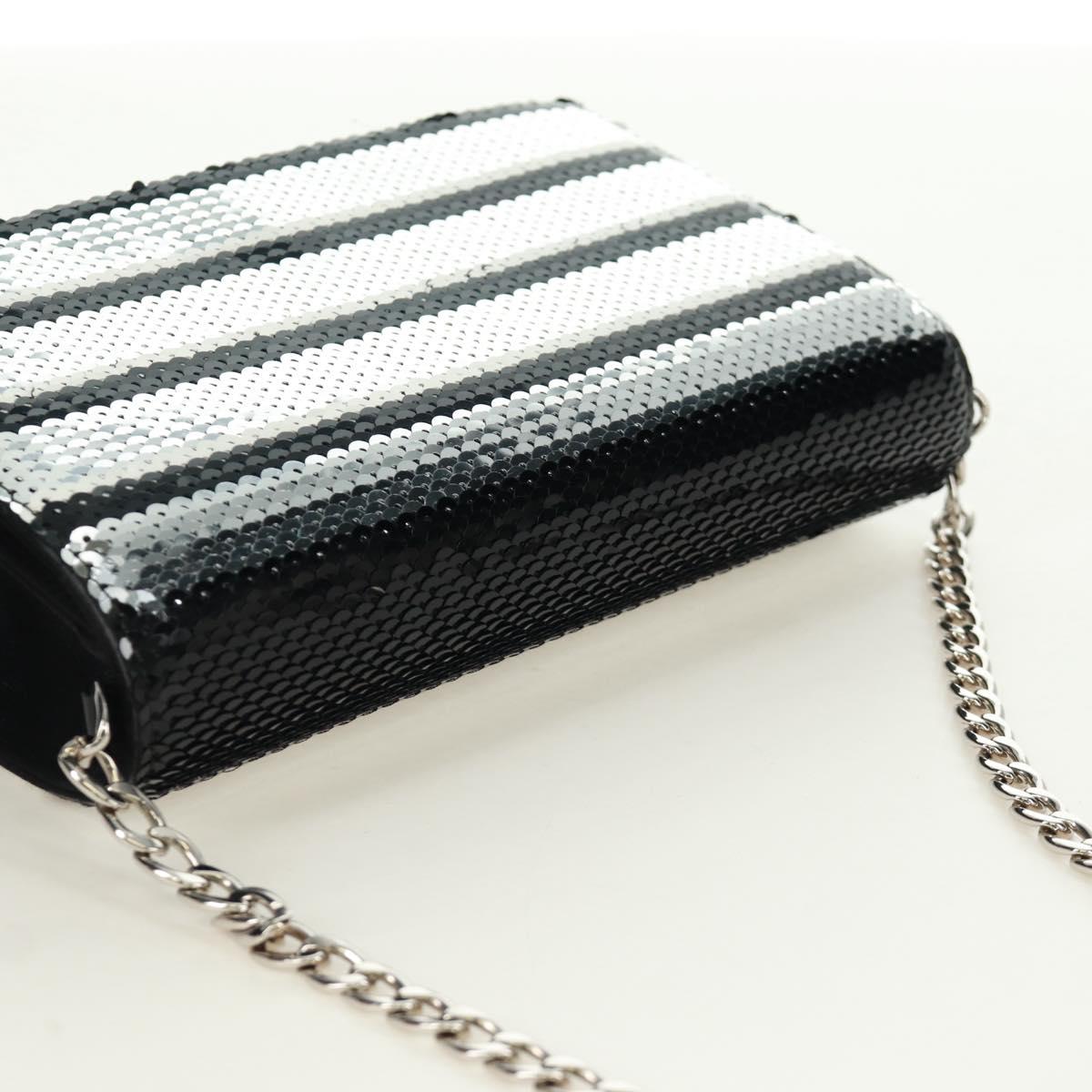 PRADA Chain Sequin Shoulder Bag Leather Black Silver Auth 165358