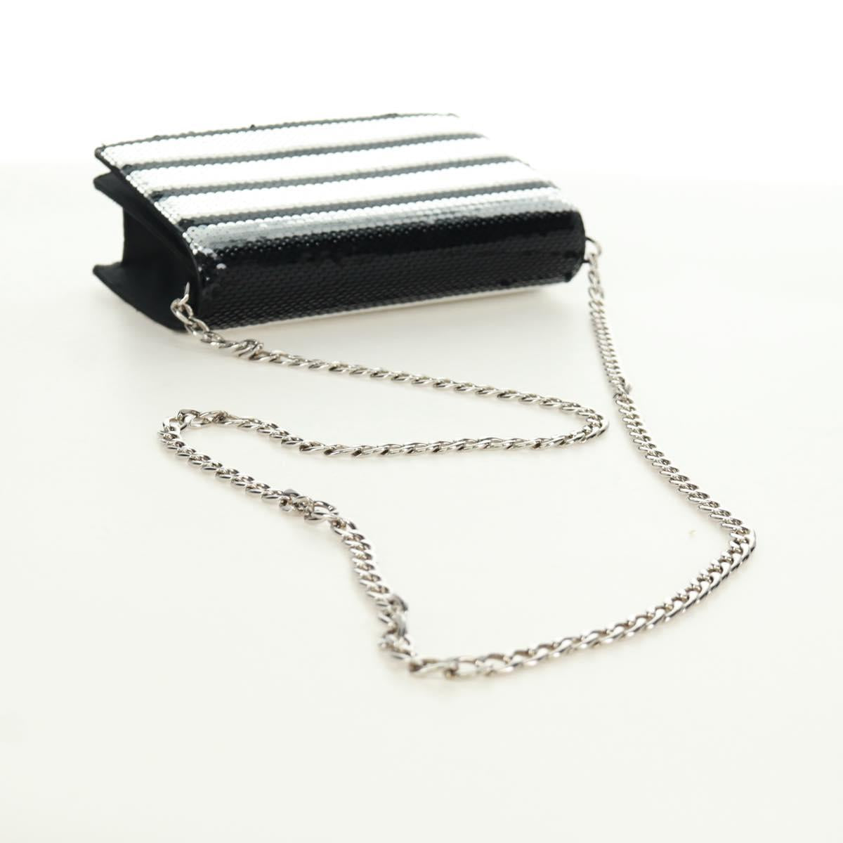 PRADA Chain Sequin Shoulder Bag Leather Black Silver Auth 165358