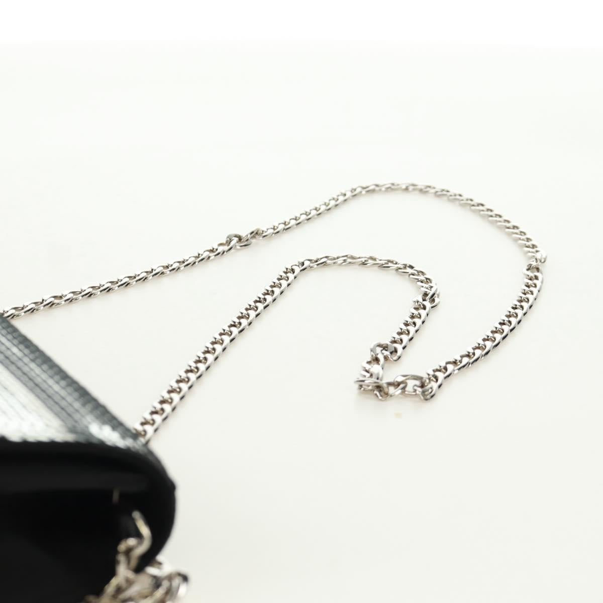 PRADA Chain Sequin Shoulder Bag Leather Black Silver Auth 165358