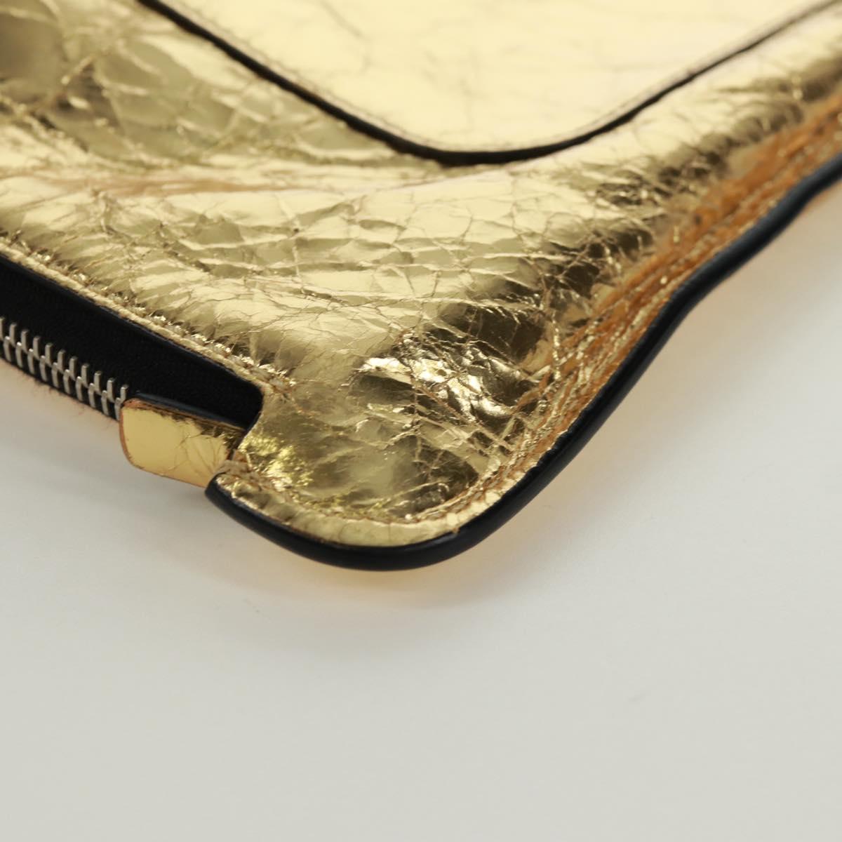 CHANEL Clutch Bag Leather Gold CC Auth 165360M