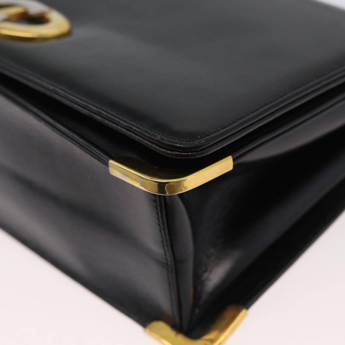 Christian Dior Shoulder Bag Calf Skin Black Gold Auth 165366