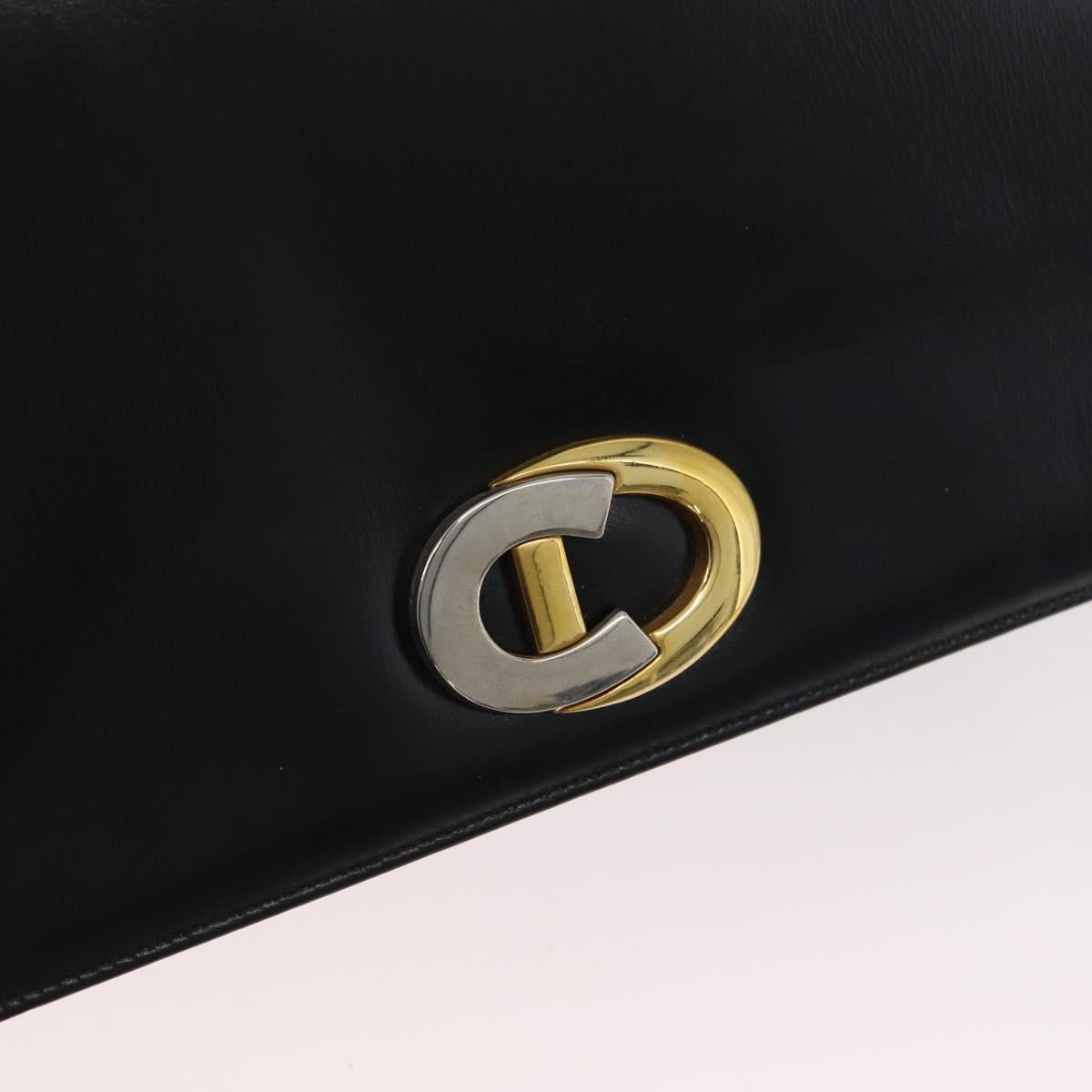 Christian Dior Shoulder Bag Calf Skin Black Gold Auth 165366