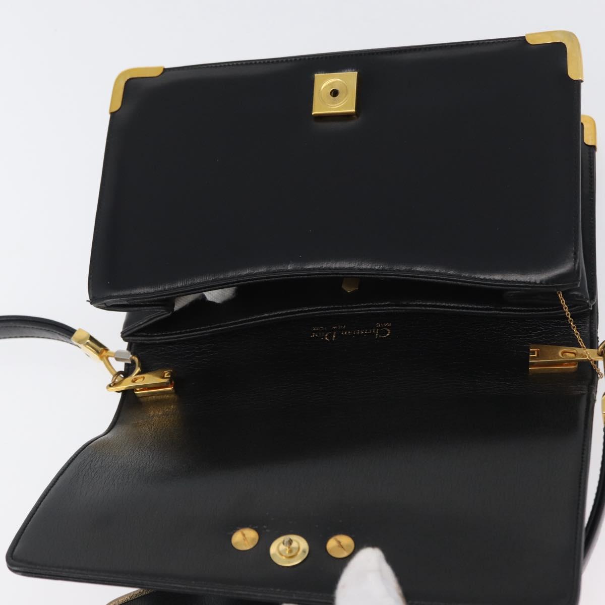 Christian Dior Shoulder Bag Calf Skin Black Gold Auth 165366