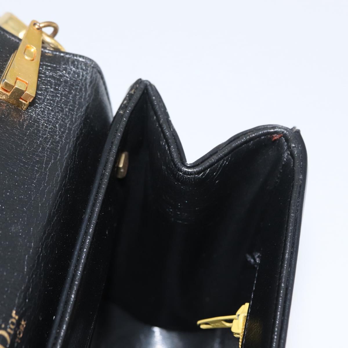 Christian Dior Shoulder Bag Calf Skin Black Gold Auth 165366