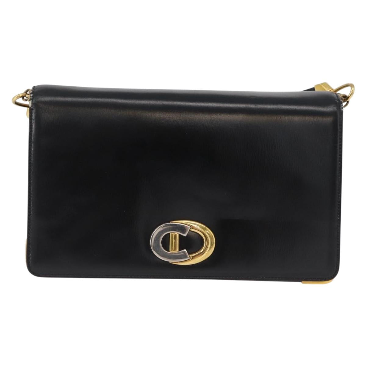 Christian Dior Shoulder Bag Calf Skin Black Gold Auth 165366