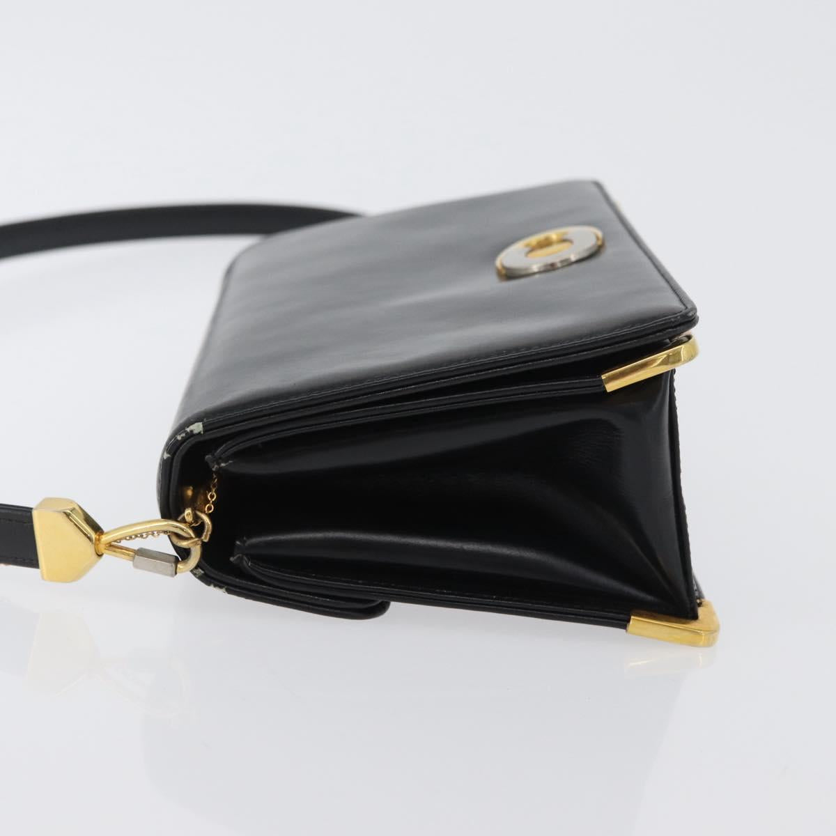 Christian Dior Shoulder Bag Calf Skin Black Gold Auth 165366
