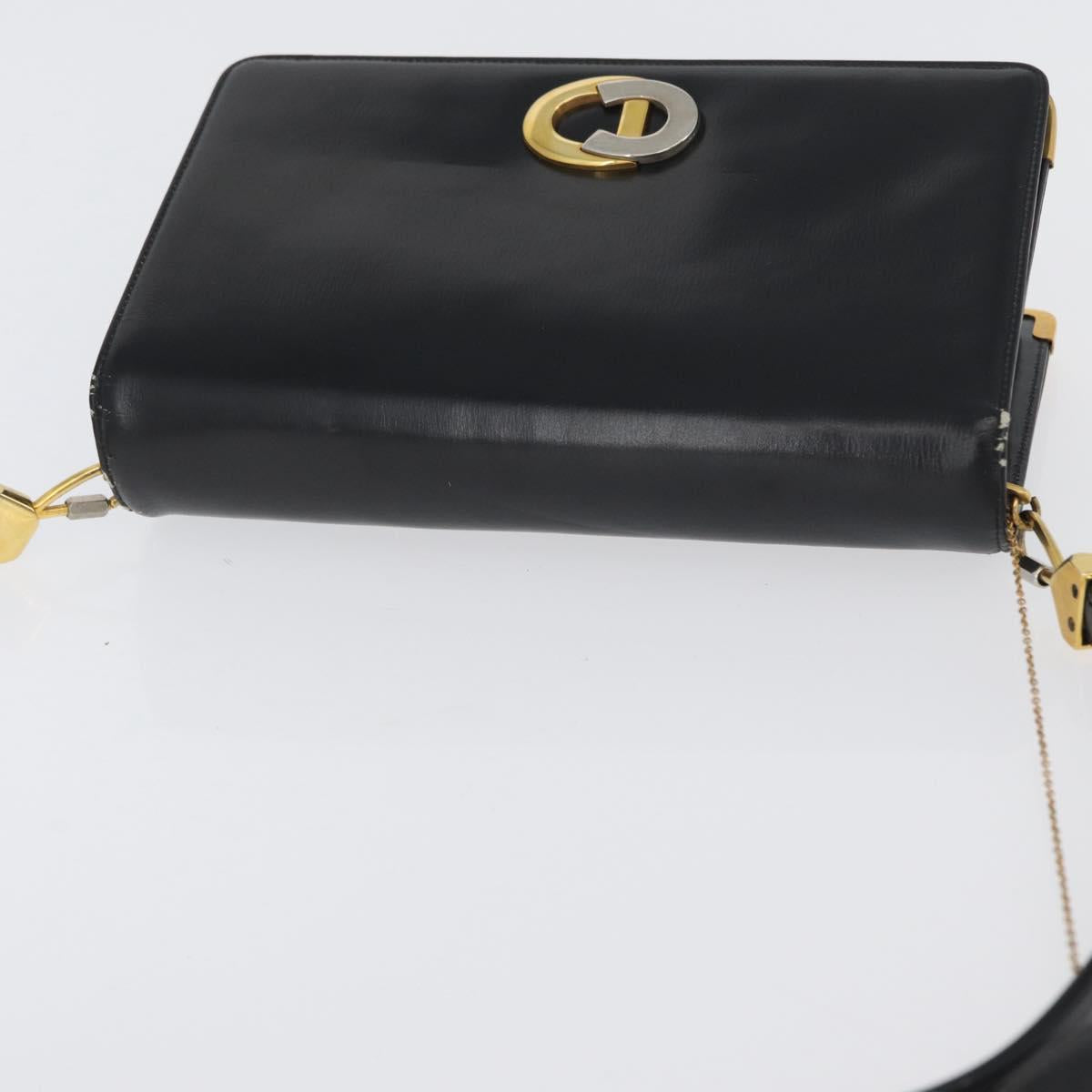 Christian Dior Shoulder Bag Calf Skin Black Gold Auth 165366