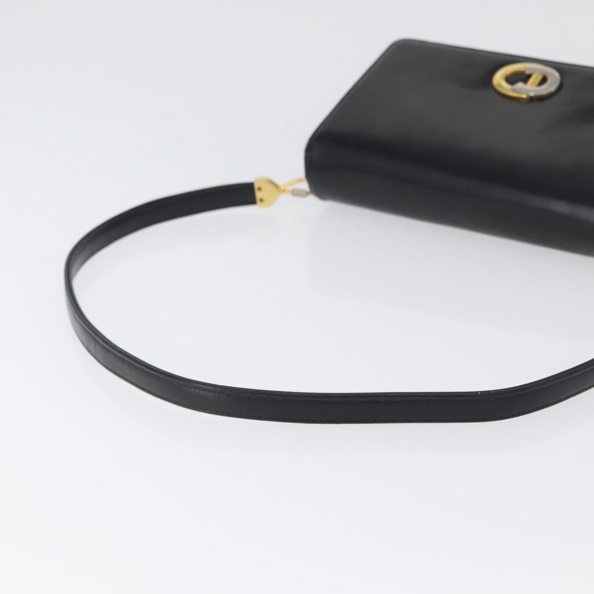 Christian Dior Shoulder Bag Calf Skin Black Gold Auth 165366