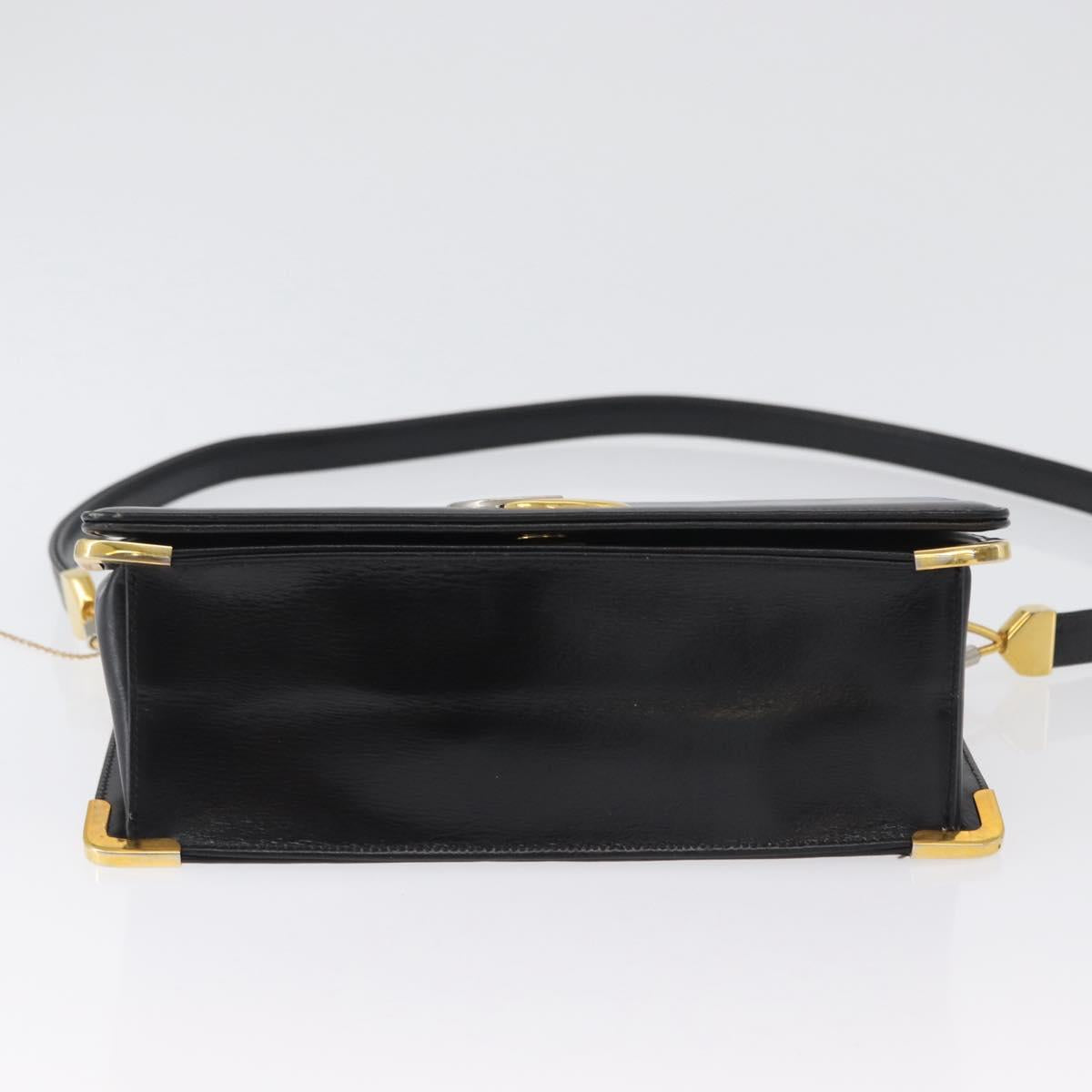 Christian Dior Shoulder Bag Calf Skin Black Gold Auth 165366