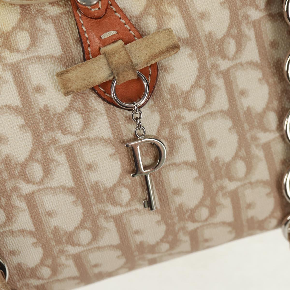 Christian Dior Trotter Canvas Romantic Bag PVC Beige Silver Auth 165370SAV