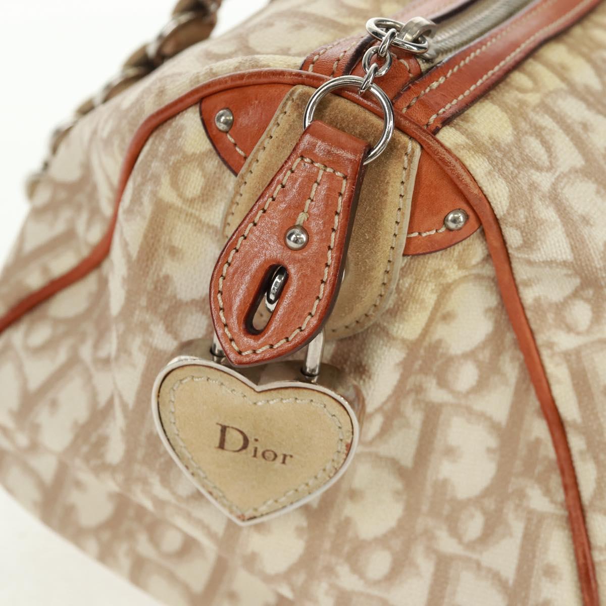 Christian Dior Trotter Canvas Romantic Bag PVC Beige Silver Auth 165370SAV