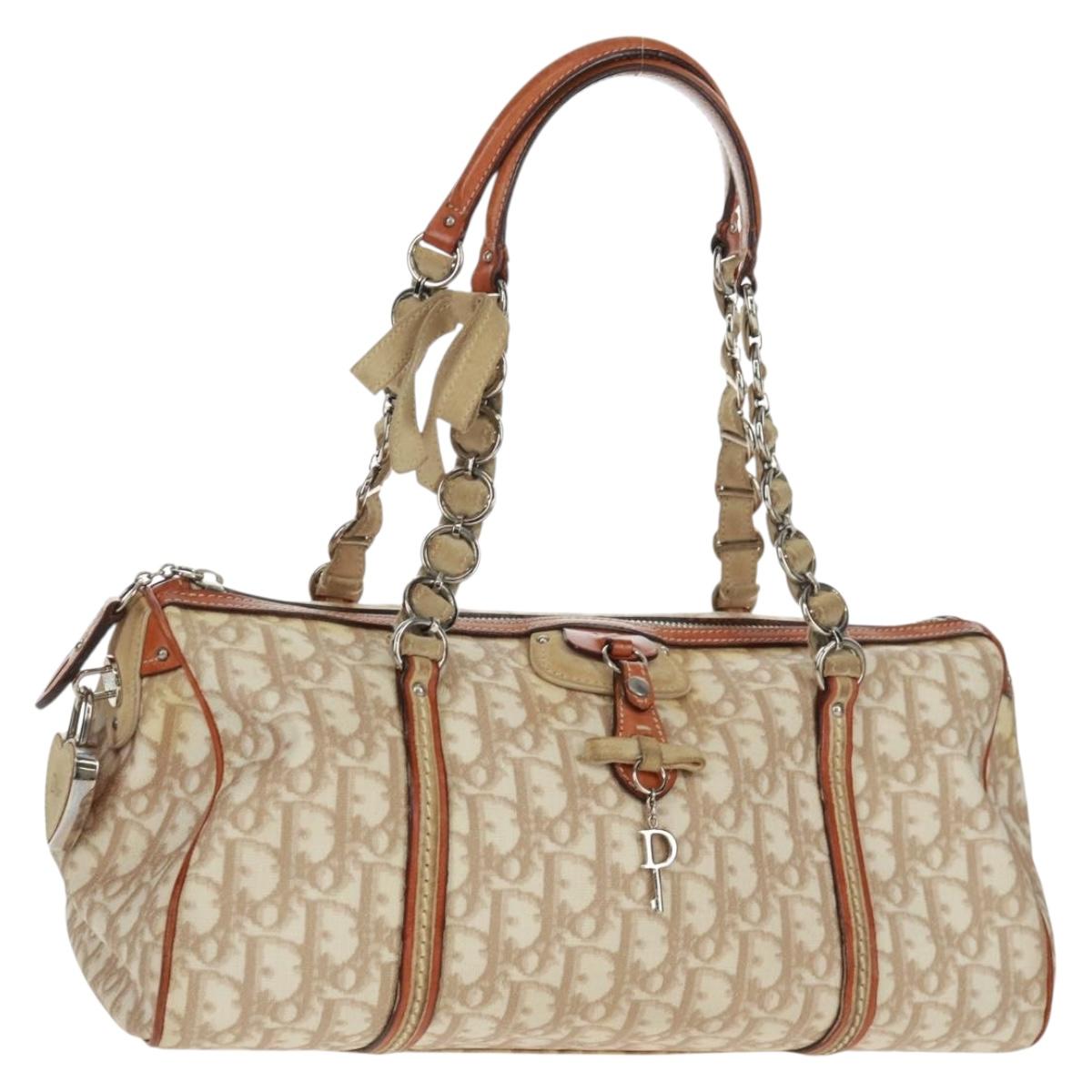 Christian Dior Trotter Canvas Romantic Bag PVC Beige Silver Auth 165370SAV