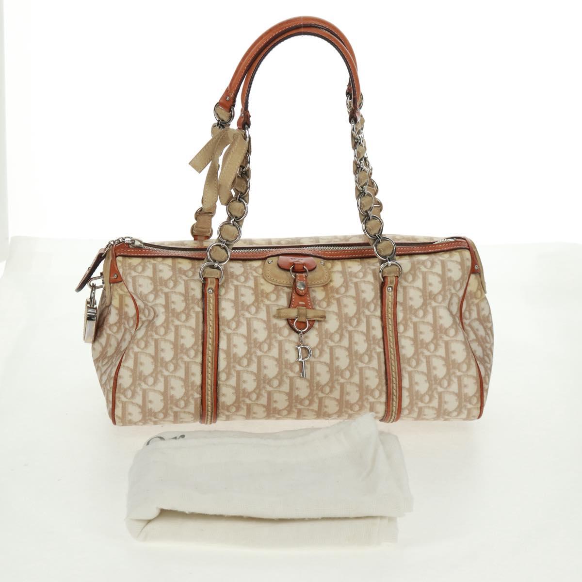 Christian Dior Trotter Canvas Romantic Bag PVC Beige Silver Auth 165370SAV