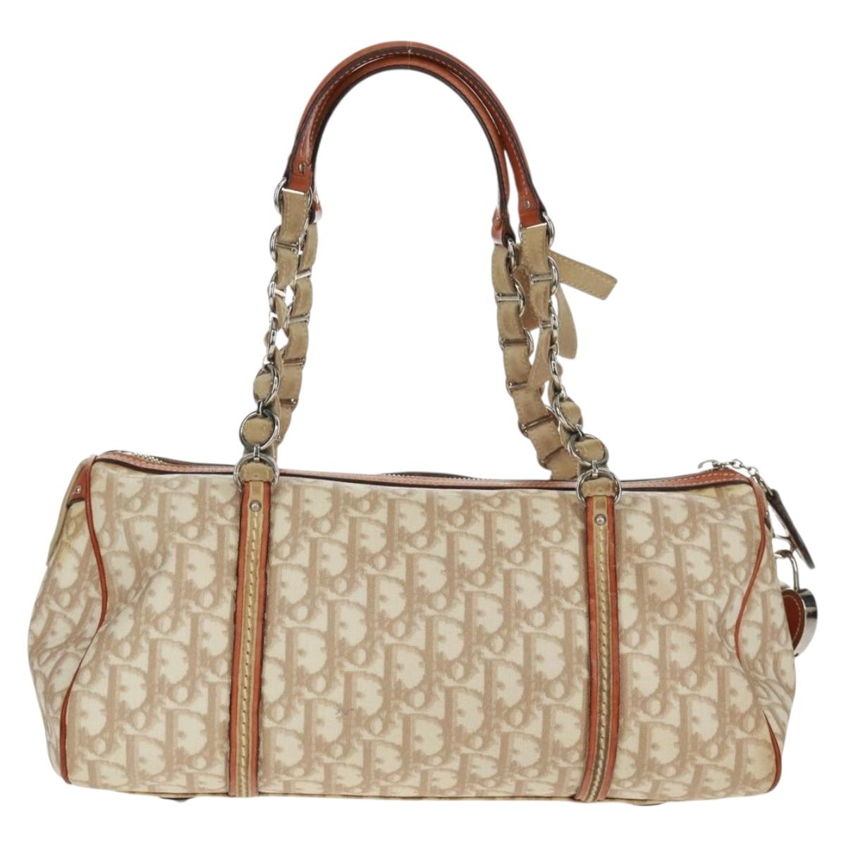 Christian Dior Trotter Canvas Romantic Bag PVC Beige Silver Auth 165370SAV