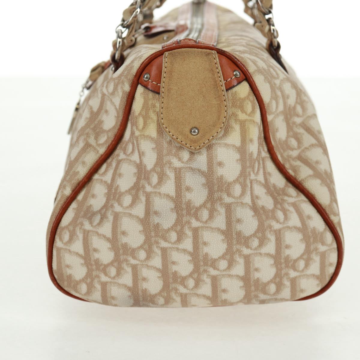 Christian Dior Trotter Canvas Romantic Bag PVC Beige Silver Auth 165370SAV