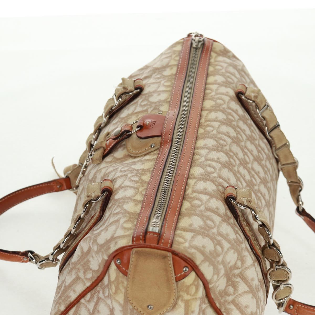 Christian Dior Trotter Canvas Romantic Bag PVC Beige Silver Auth 165370SAV