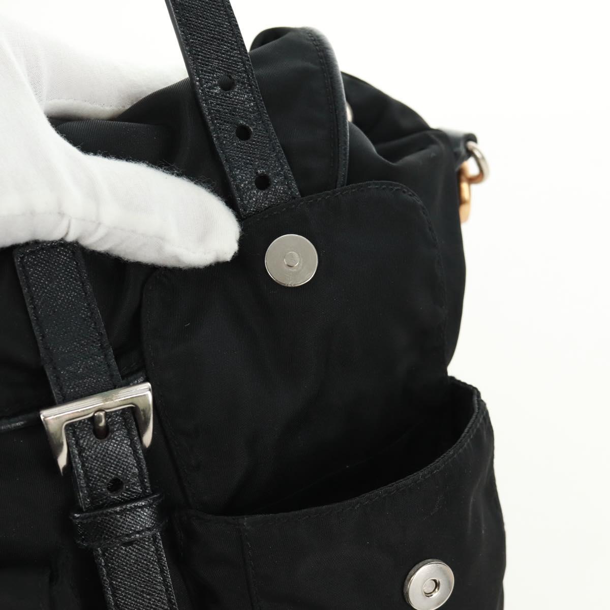 PRADA Shoulder Bag Nylon Black Gold Auth 165372V