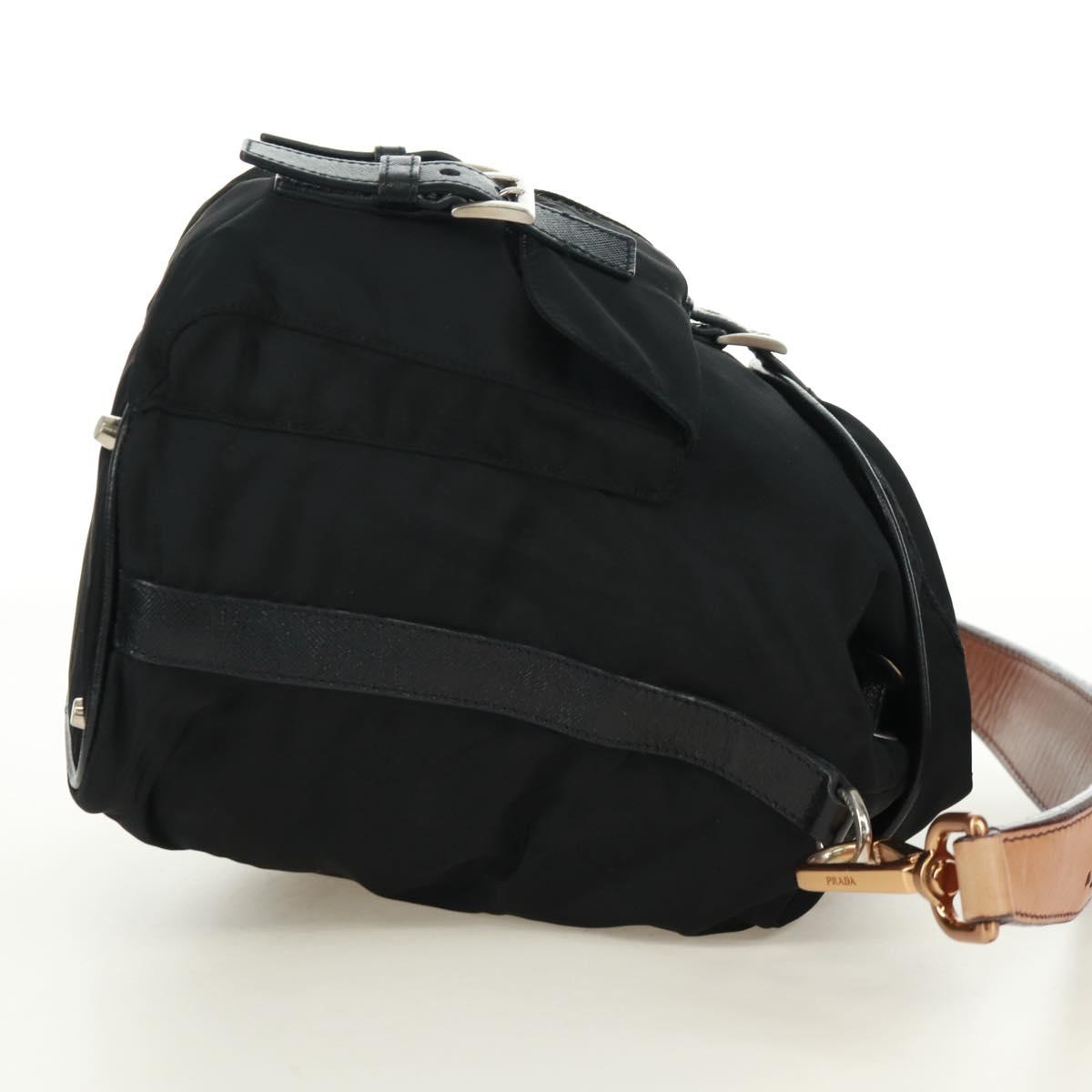 PRADA Shoulder Bag Nylon Black Gold Auth 165372V
