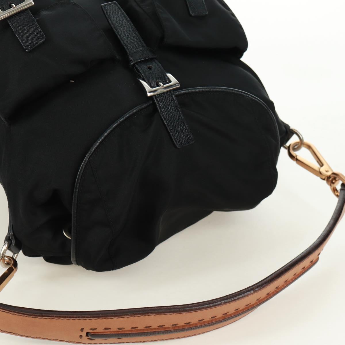 PRADA Shoulder Bag Nylon Black Gold Auth 165372V