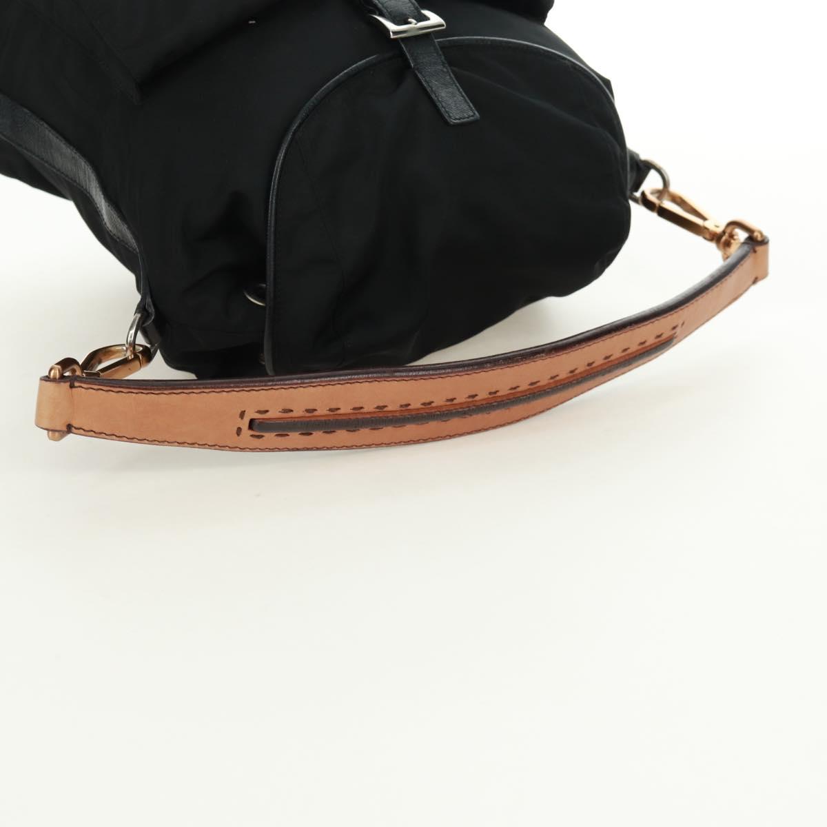 PRADA Shoulder Bag Nylon Black Gold Auth 165372V