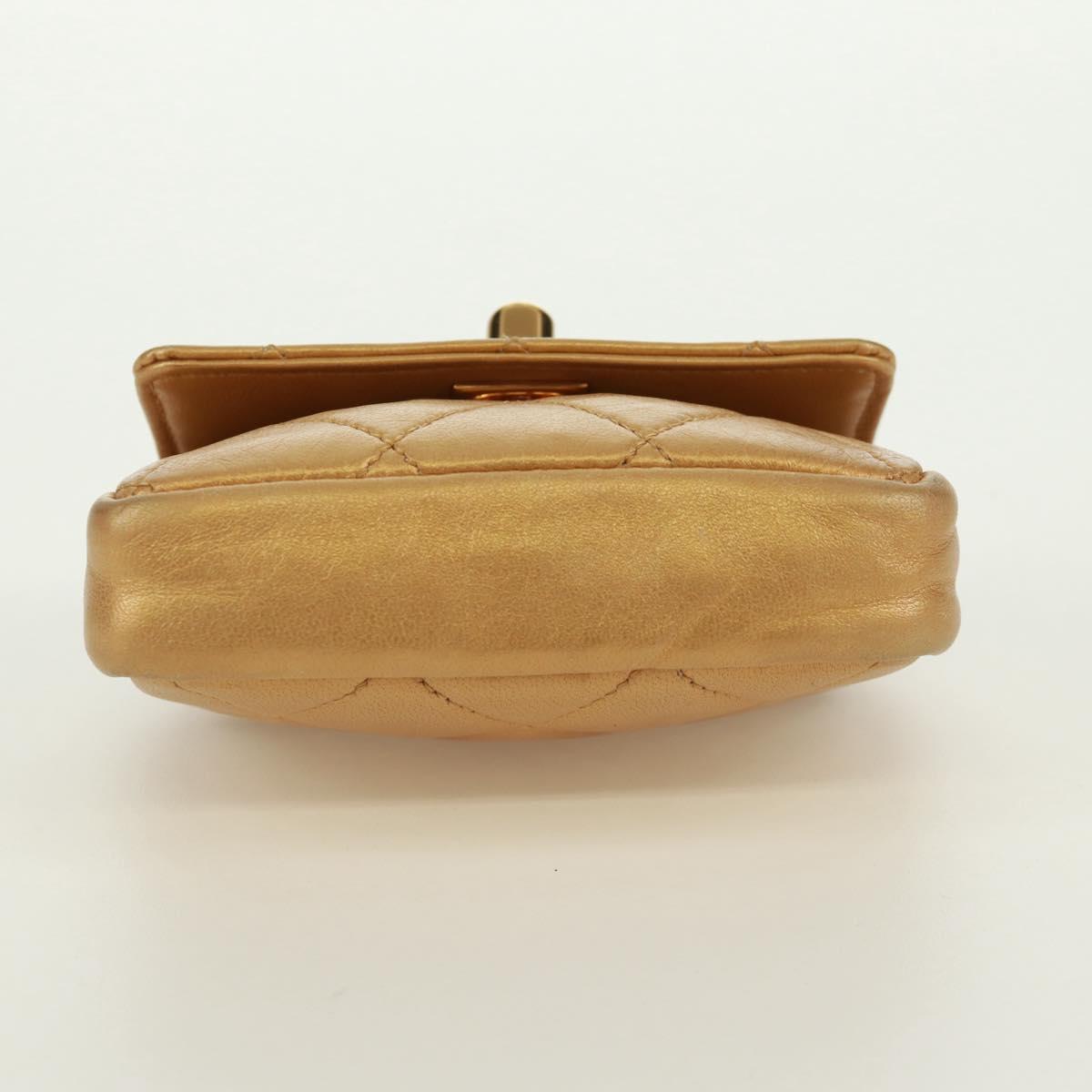 CHANEL Mini Matelasse 10 Chain Handle Pouch Lamb Skin Gold CC Auth 165375V