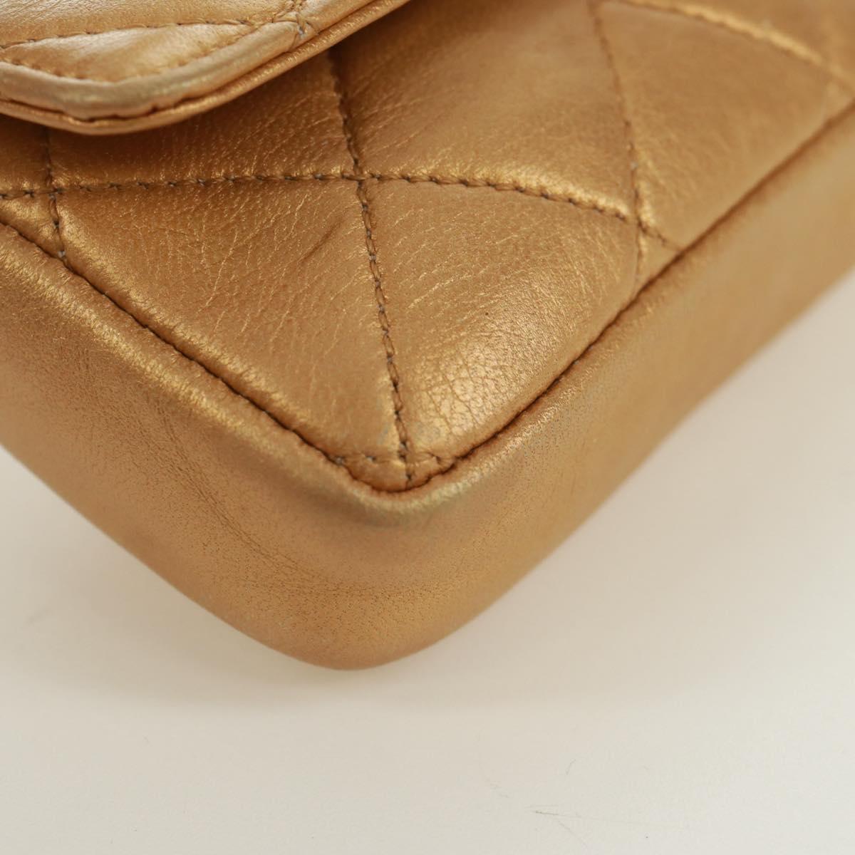 CHANEL Mini Matelasse 10 Chain Handle Pouch Lamb Skin Gold CC Auth 165375V