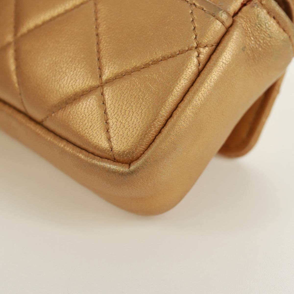 CHANEL Mini Matelasse 10 Chain Handle Pouch Lamb Skin Gold CC Auth 165375V