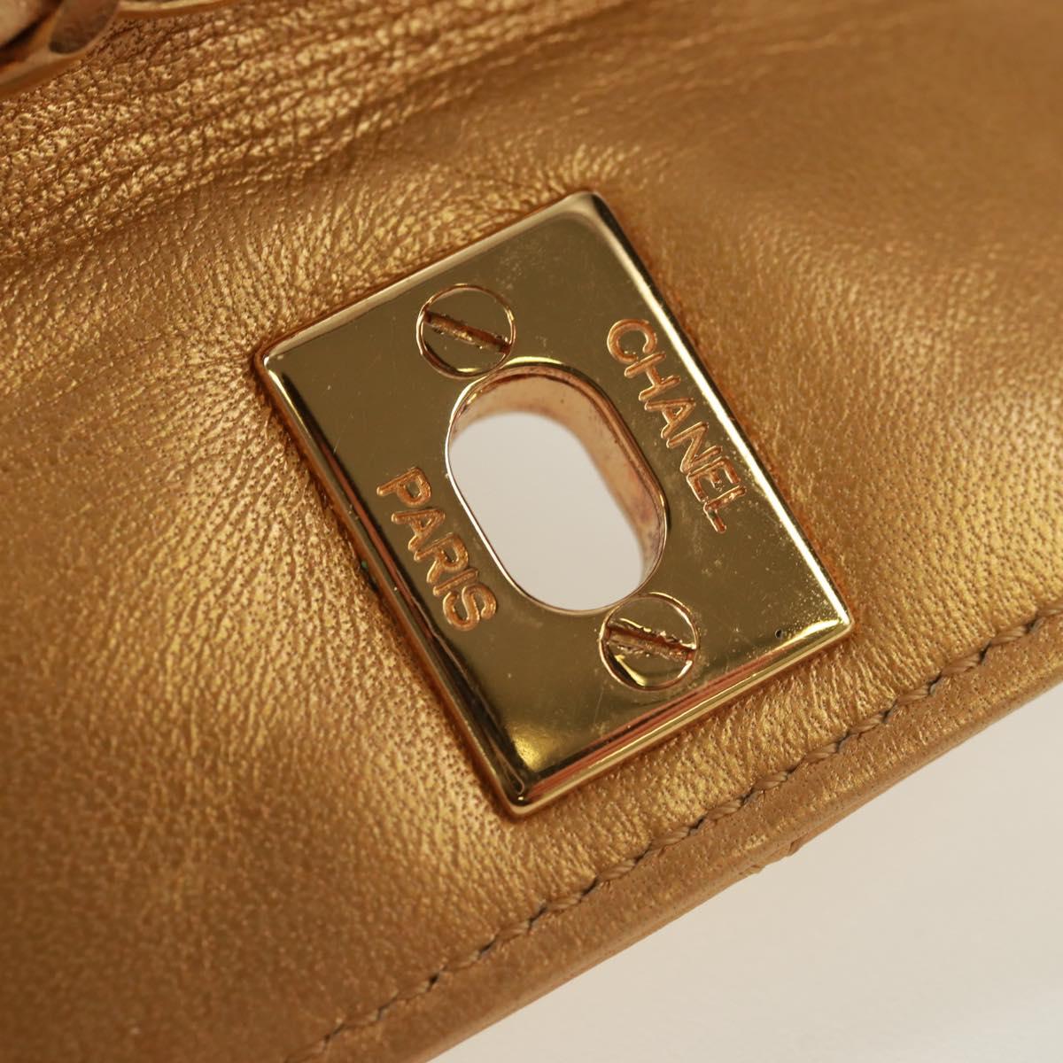 CHANEL Mini Matelasse 10 Chain Handle Pouch Lamb Skin Gold CC Auth 165375V