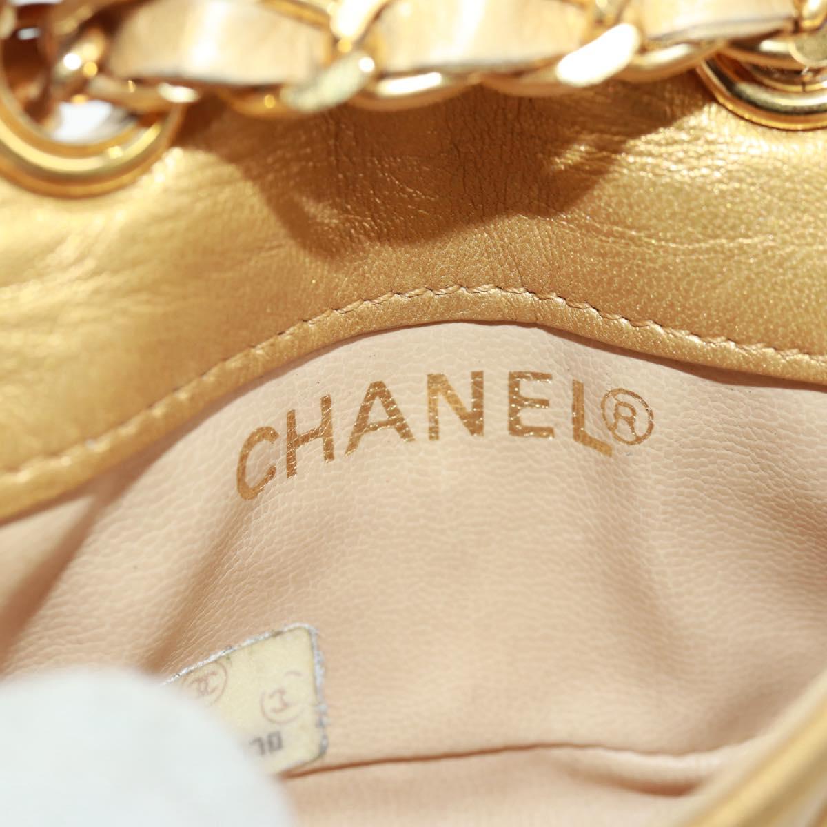 CHANEL Mini Matelasse 10 Chain Handle Pouch Lamb Skin Gold CC Auth 165375V