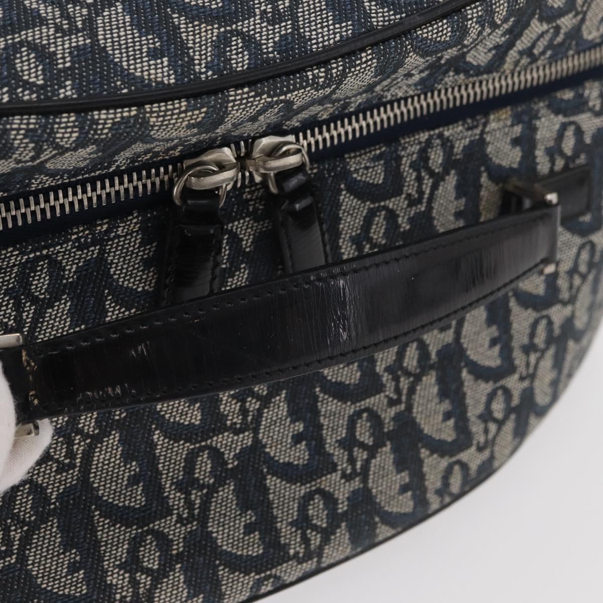 Christian Dior Trotter Canvas Hand Bag Navy Silver Auth 165376