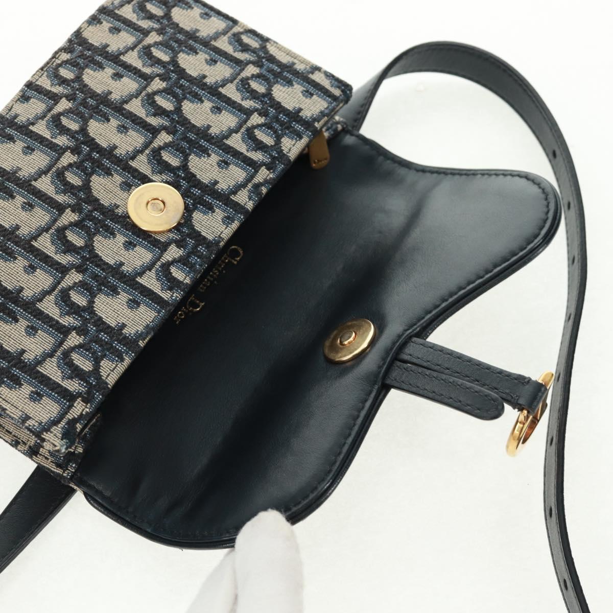 Christian Dior Trotter Canvas Saddle Oblique Waist bag Navy Gold Auth 165390V