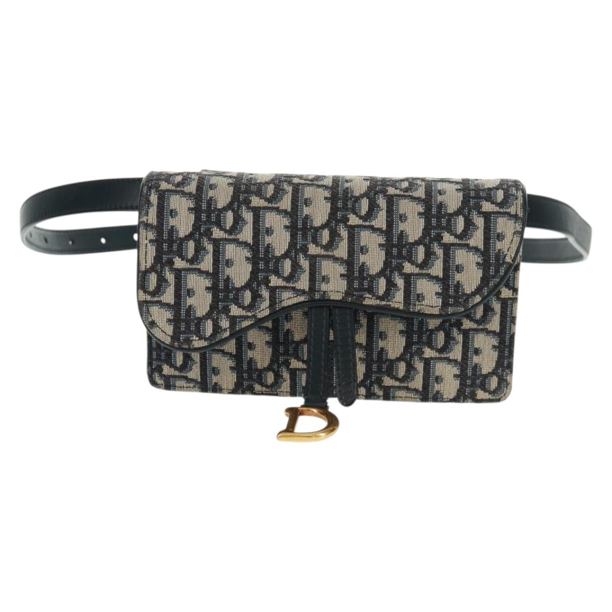 Christian Dior Trotter Canvas Saddle Oblique Waist bag Navy Gold Auth 165390V