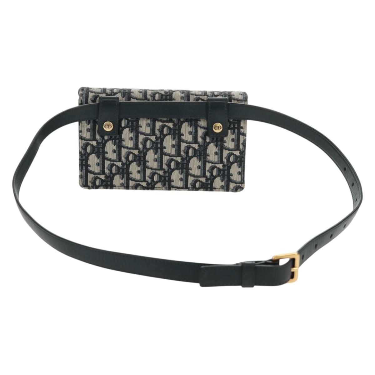 Christian Dior Trotter Canvas Saddle Oblique Waist bag Navy Gold Auth 165390V