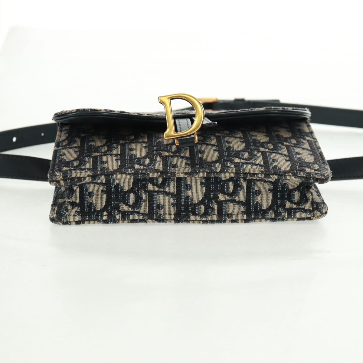 Christian Dior Trotter Canvas Saddle Oblique Waist bag Navy Gold Auth 165390V