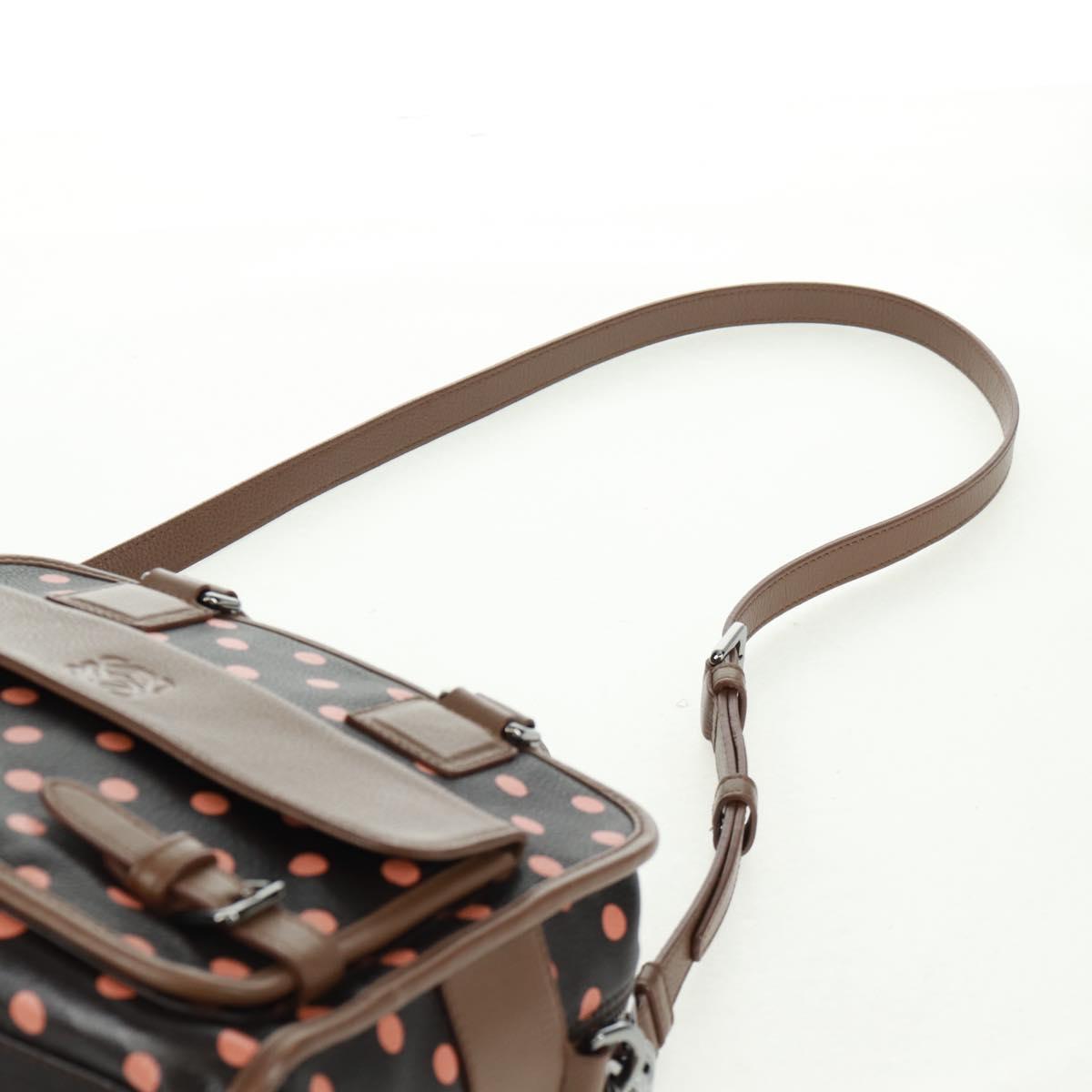 LOEWE Cruz Hand Bag Leather 2way Dark Brown Silver Auth 165392M